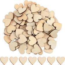 100Pcs 1" Wooden Hearts for Crafts, Small Unfinished Wood Heart Cutout Slices He