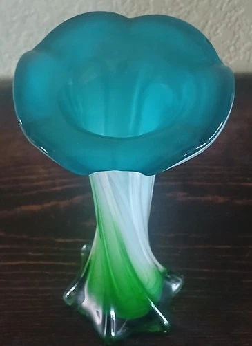 Vintage Murano Art Glass Open Bloom Calla Lily Vase Hand Blown 7.25"