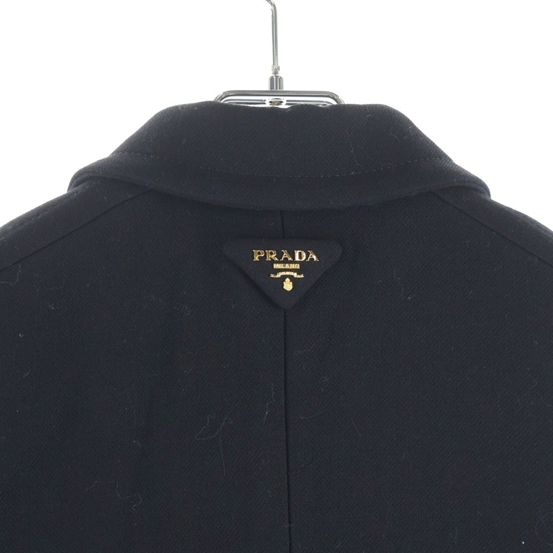 PRADA Shoulder Ribbon Triangle Logo Double Breasted Wool Chester Coat Black Used thumbnail 4