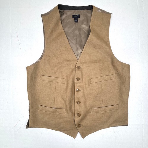J.Crew Menswear Linen Vest Mens Small Tan Brown Button Down Pockets Satin EUC - Picture 9 of 9