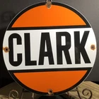 VINTAGE CLARK PORCELAIN GAS STATION GASOLINE OIL PUMP PLATE SIGN 11.75”