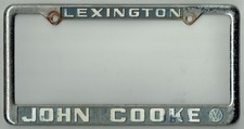 Lexington Kentucky John Cooke Volkswagen Vintage VW Dealer License Plate Frame