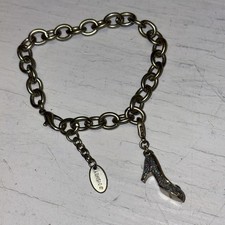 Walt Disney Cinderella Charm Bracelet Silver Slipper with Blue Gem 7.5 inches