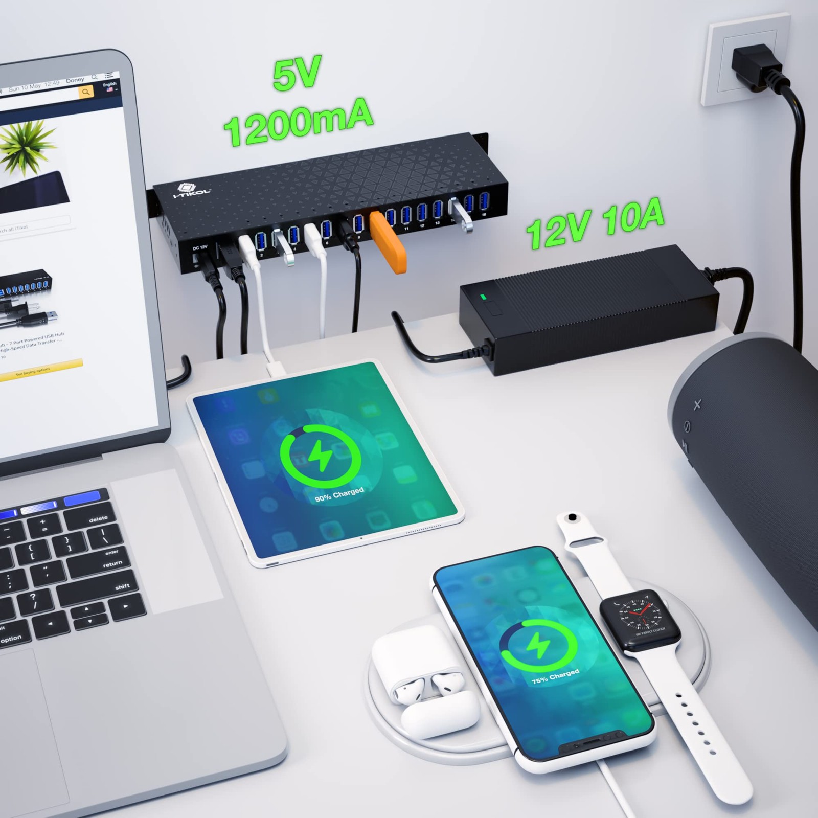 USB 3 0 Hub - 16 Ports Powered USB Hub - Desktop USB Expander Hub - up to 5Gb...