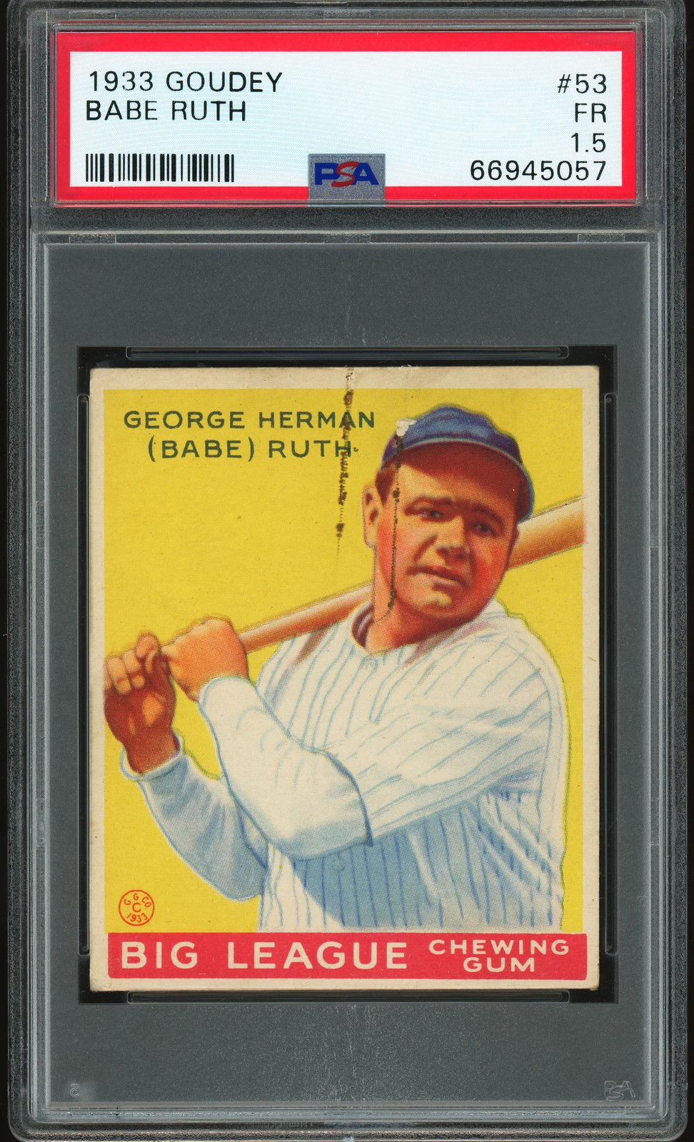1933 Goudey #53 Babe Ruth PSA 1.5 Nice Color New Label