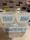 Vintage Pyrex Refrigerator Turquoise Blue Amish Butterprint Complete Set EUC