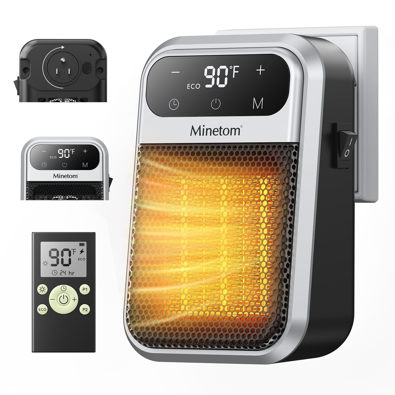 Minetom Portable Plug In Space Heater, 800W Small Wall Heater for Indoor Use,...