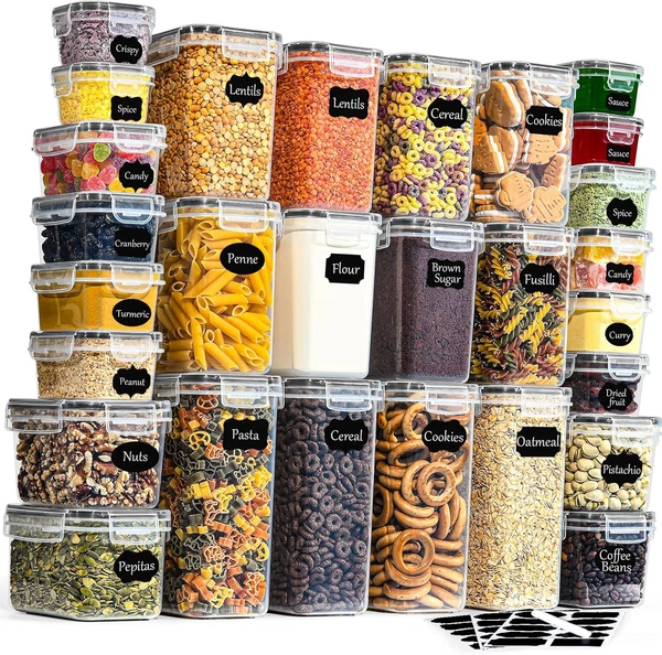 Vorratsdosen Mit Deckel Luftdicht: 28Er VorratsbehäLter Set FüR Mehl Zucker MüSl-image