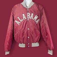 Vintage Alabama Crimson Tide Men Satin Bomber Jacket Red Large 1980s Roll Tide