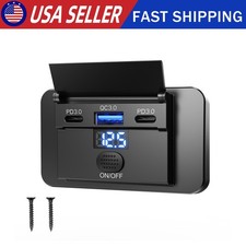 12V PD QC3.0 3 USB Port Car Fast Charger Adapter Power Outlet Socket Panel Mount