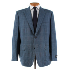 Belvest NWT Wool / Linen Blend Sport Coat Size 60R 50R US In Blues Plaid