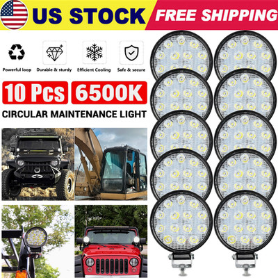 10Pcs LED Round Off Road Work Light 12V Flood Spot Lights for Truck ATV Tractor