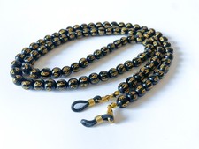 Black Gold Carved Glass Eyeglass Necklace. Handmade Reading Glasses Chain. 31''