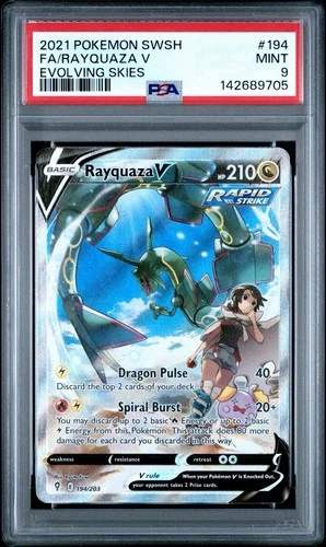 PSA 9 MINT Rayquaza V (Alternate Full Art) 194/203  Evolving Skies Holo 🐉