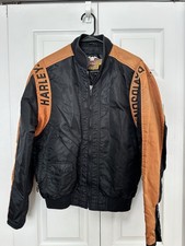 VINTAGE Harley-Davidson Jacket Mens XSMALL Black Orange Nylon  Zip Motorcycle