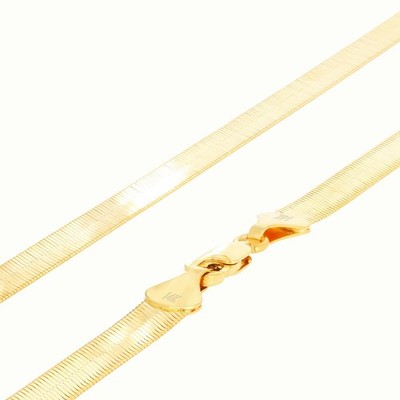 14K Yellow Gold Solid 3mm-7mm Flat Herringbone Chain Necklace Women Men 14''- 24''