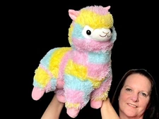 Best Toy MFG Rainbow Pink Yellow Blue Llama Alpaca 15" Plush Foam Stuffed Animal
