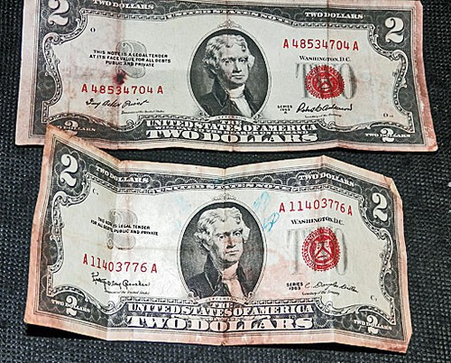 Pair Of Circulated Red Seal US Two Dollar Bills AA 1963 & 1953