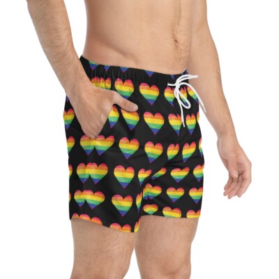 Heart Design Trunks Colorful Hearts Swim Trunks - Black | eBay