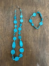 Turquoise Blue Chunky Multi Beaded Necklace and bracelet set