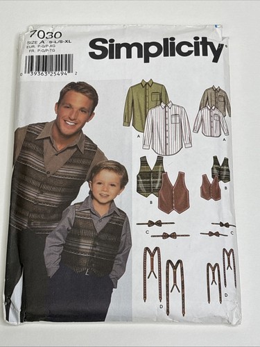 Simplicity Boys & Mens Shirt Vest Tie Size S - XL Uncut Sewing Pattern 7030