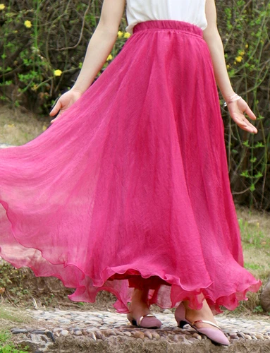 Damen Lange Röcke Hohe Taille Weiß Chiffon Sommer Boho Maxirock Strand Volant - Bild 20 von 40