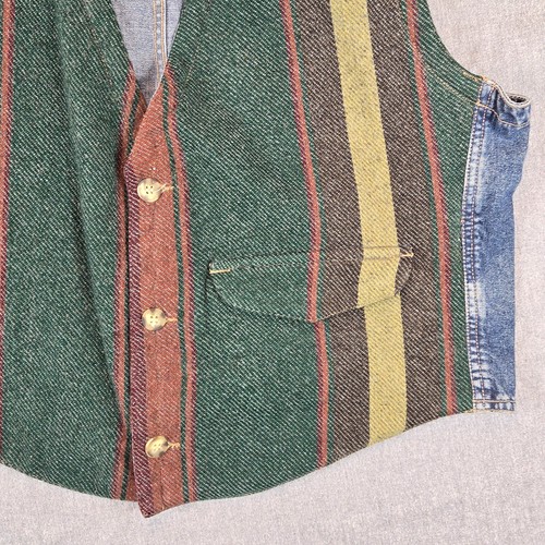VINTAGE UNIONBAY EXTRA COMFORT BLUE DENIM & STRIPED WOOL BLEND MEN'S VEST SZ M - Picture 2 of 7