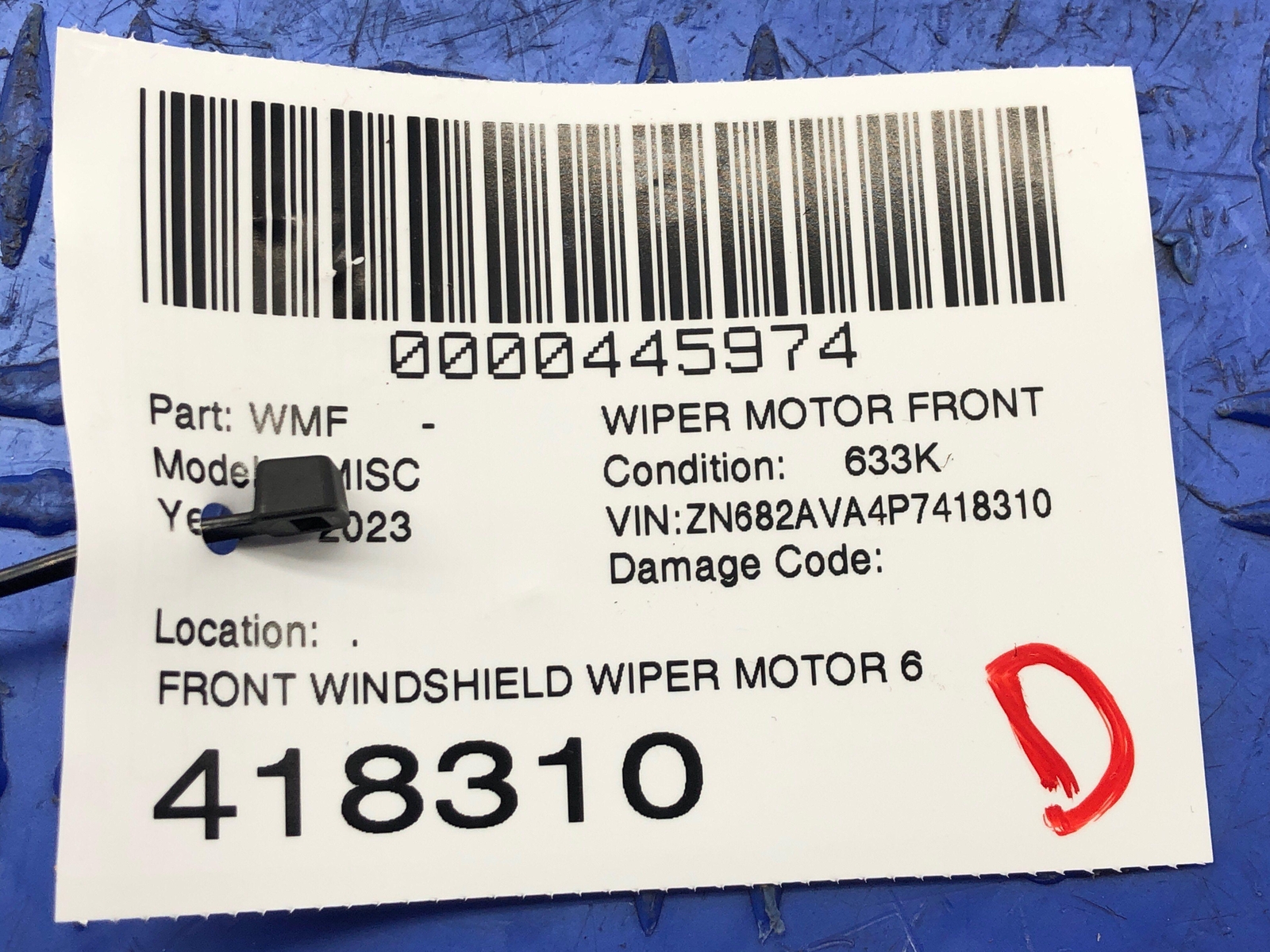 2023 MASERATI GRECALE FRONT WINDSHIELD WIPER MOTOR 670175173 OEM