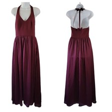 WHITE VERA WANG Wine Sleeveless Plunging Pleated Maxi Dress Sz 6 Pocket Sateen