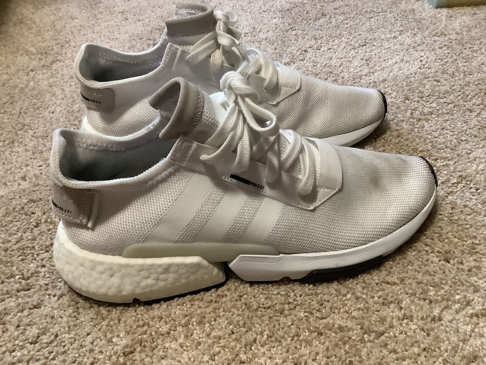 Adidas POD S3.1 Mens 10 White Athletic Flexible Running Sneakers Shoes