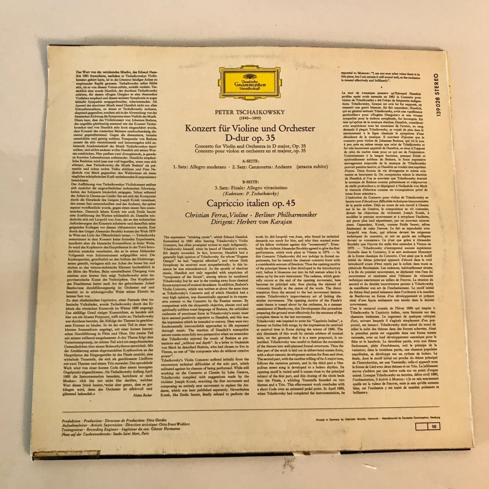 Tchaikovsky Violin Concertos Capriccio Italien Vinyl LP DGG 1967 Von Karajan - Image 2 of 4
