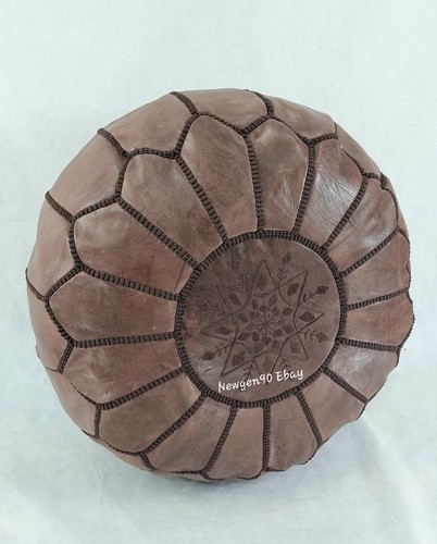 Moroccan Pouf Brown Leather Boho Ottoman Footstool Pouffe Boho Floor cushion - Picture 3 of 7