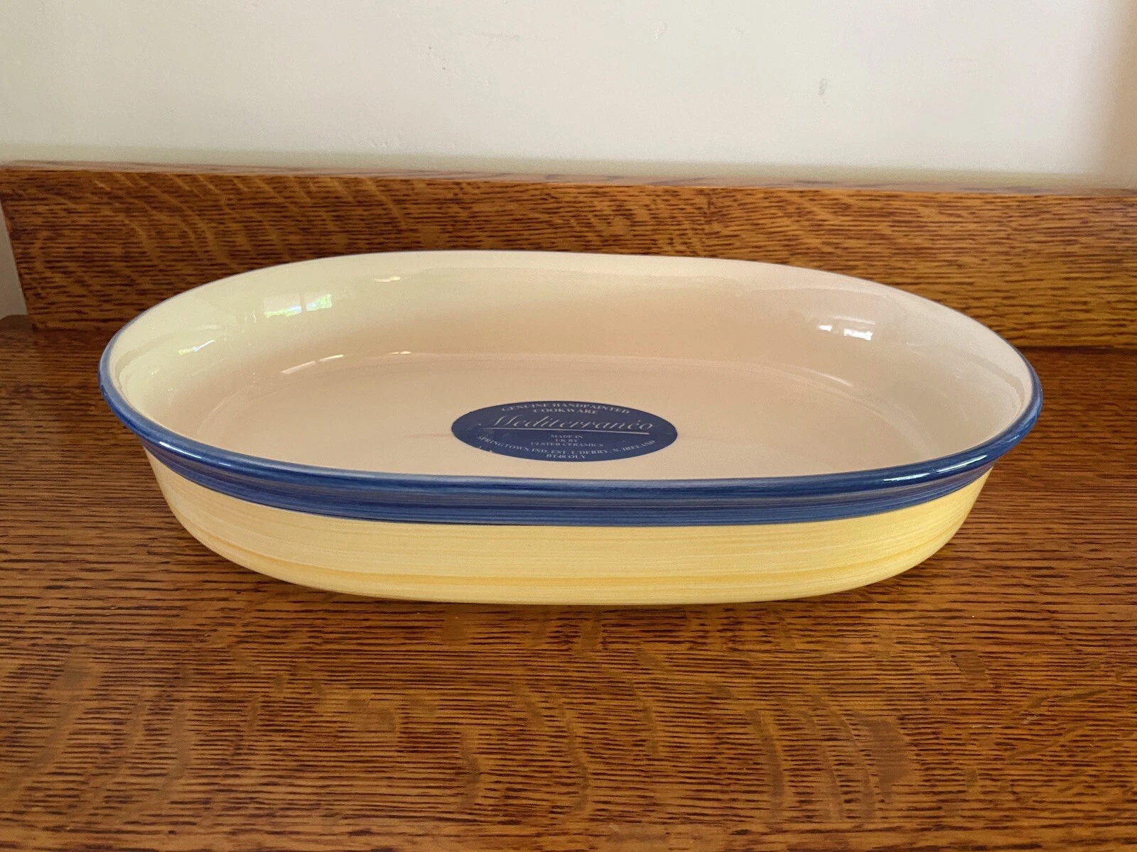 RARE Mediterranea By Ulster Hand Painted Blue Yellow Casserole Baking Dish 9x16
