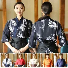 Unisex Japanese Korea Style Cook Uniform Shirts Kimono Waiter Work Wear Tops