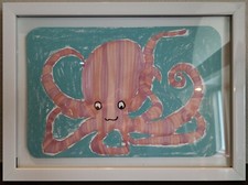 Childrens Bedroom Baby Nursery Playroom Octopus White Framed Picture 15" x 11"
