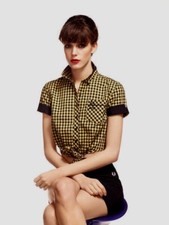 Fred Perry Amy Winehouse Black & Yellow Gingham Tie Crop Shirt - Size 14
