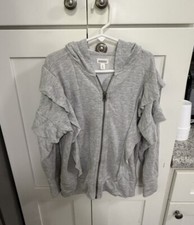 Girls Gray Zip Up Gymboree Ruffle Hoodie Size 7/8