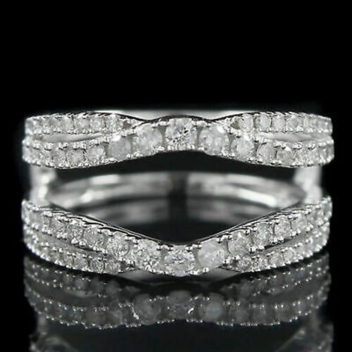 2Ct Round Created Diamond Band Engagement Enhancer Guard Ring 14k White Gold FN