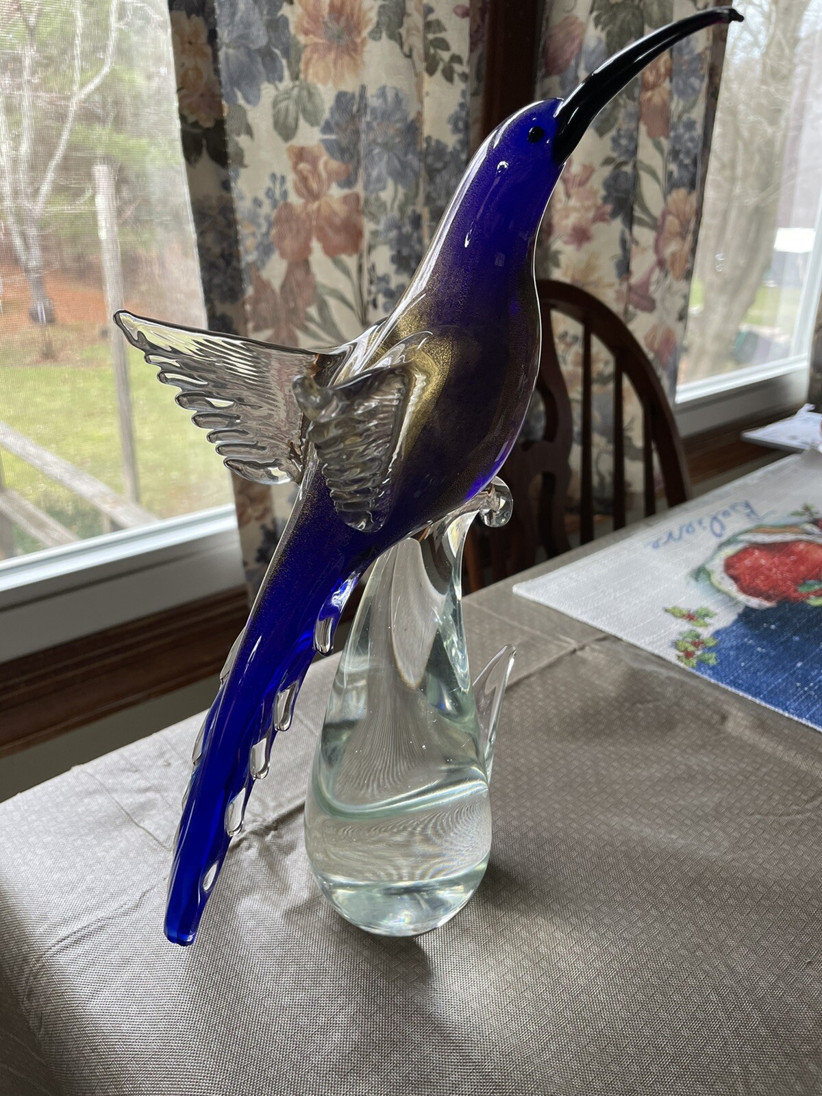 Murano Glass HummingBird Of Paradise Cobalt Blue Gold Speckles Clear