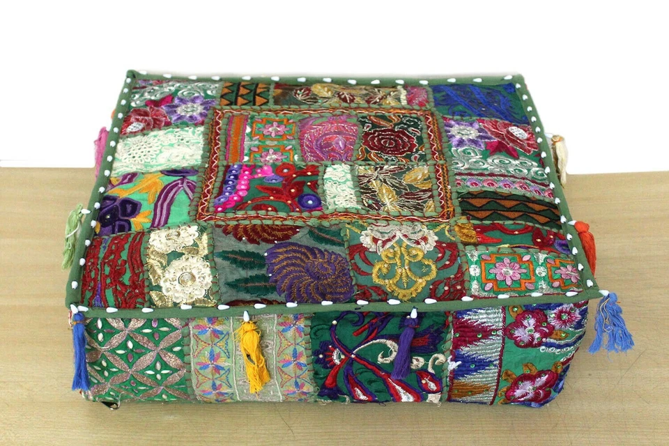 Funda de cojín de retazos de piso indio hecha a mano vintage para patio exterior 18x18" Foto 3 de 3