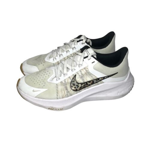 Nike Air Zoom Winflo 8 Premium White Leopard Print Women's Running Shoes Sz 6.5 - Picture 1 of 14