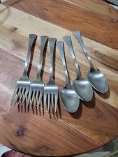 The Cellar Stainless Steel Ribbed Fan Table 3 Salad Forks and 3 Spoons