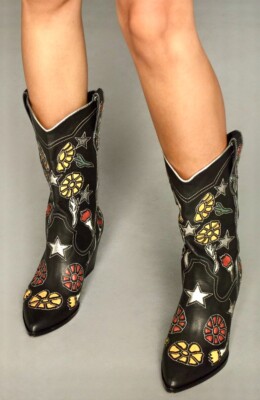 Anthropologie Dolce Vita Lassie Cowboy Boot Black Leather Floral Cutouts 10 NEW