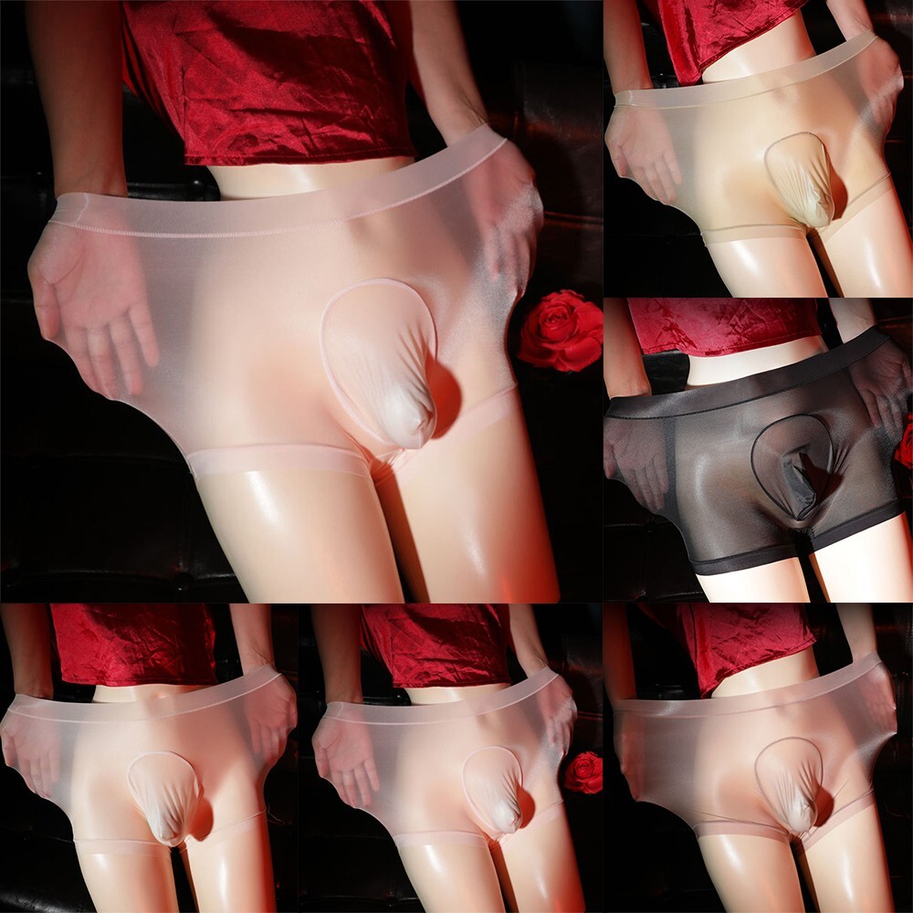 See Sexy Sheer Shorts Through Trunks Underwear Boxer Briefs Pouch Large