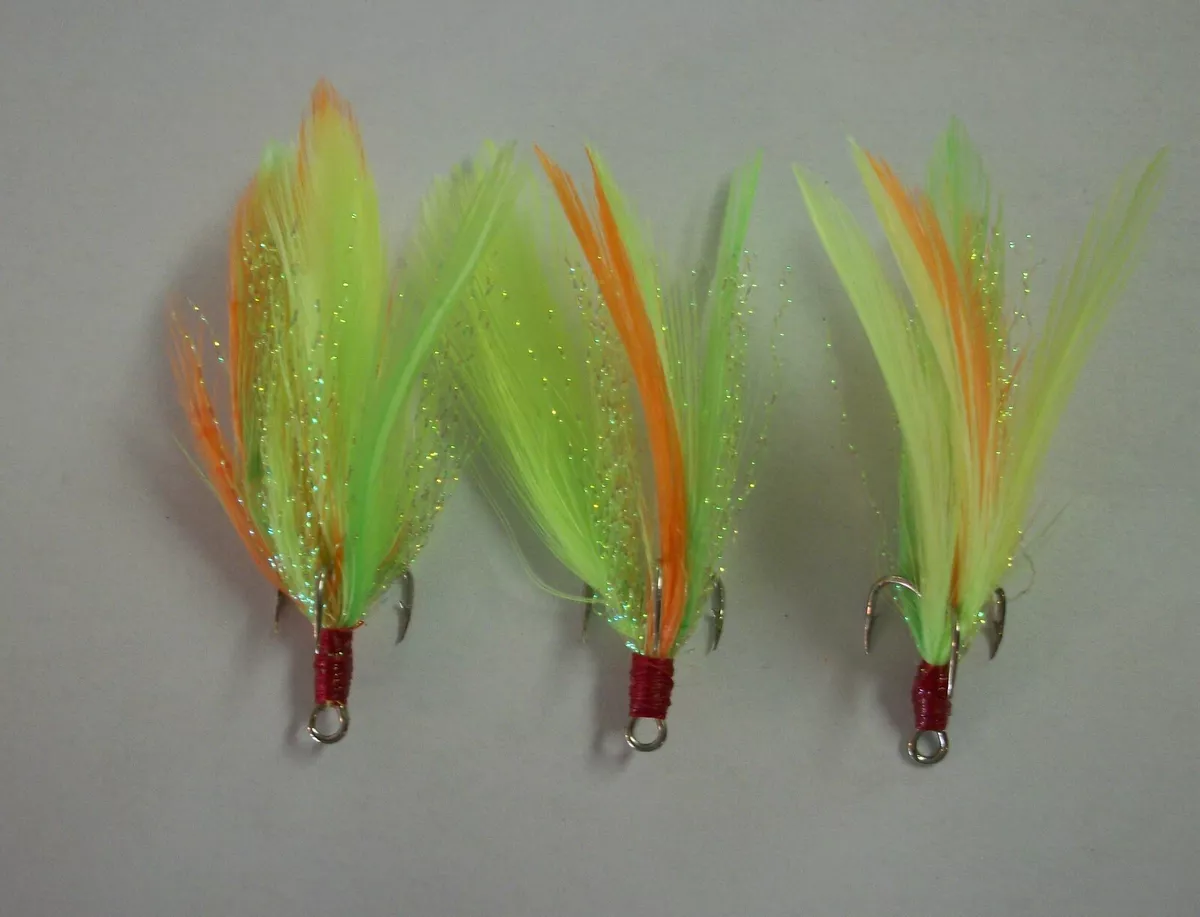3 Dressed Feather Flash Treble Hooks *Hook size 8*