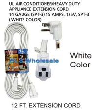 12ft Appliance Heavy-Duty Electrical Extension Power Cord Electric Cable White