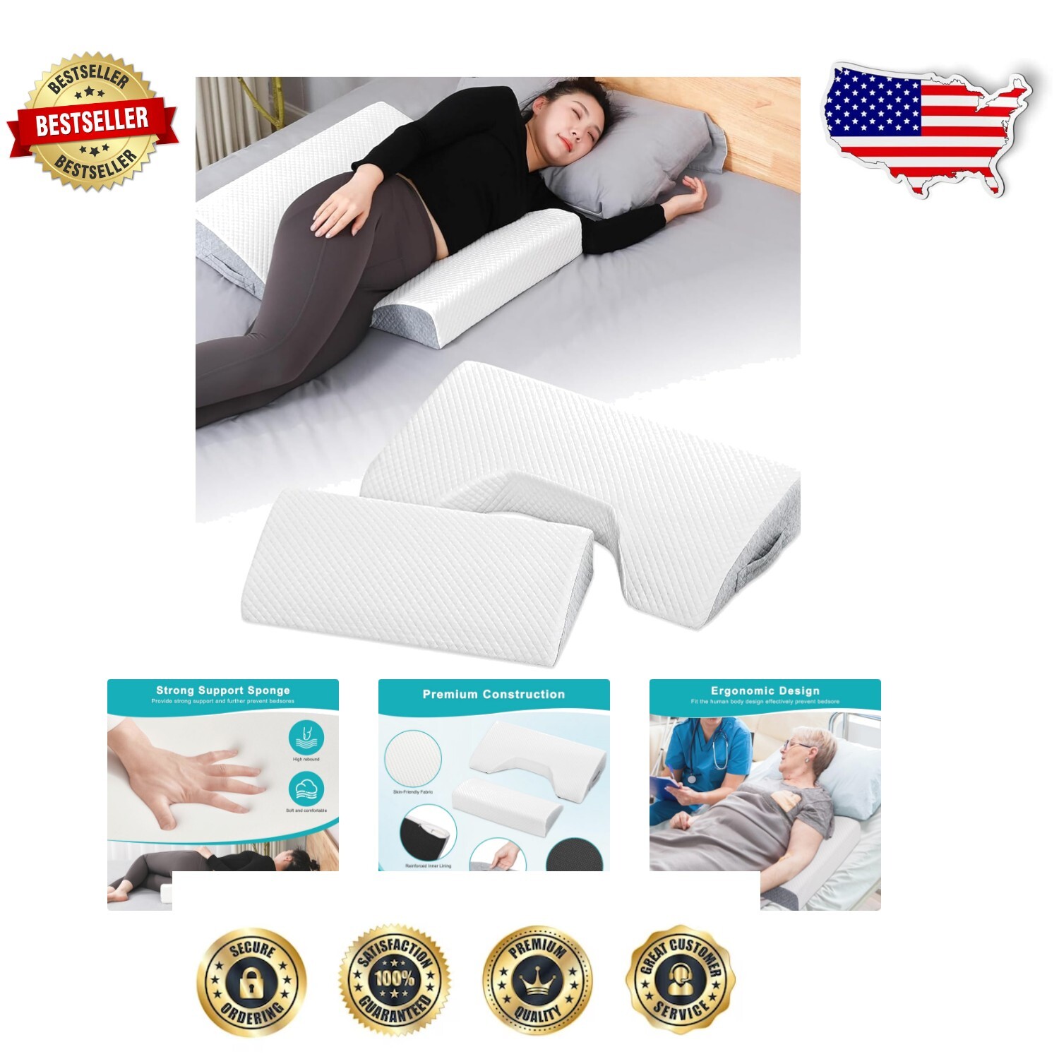 Skin-Friendly Anti-Slip Wedge Pillow for Pressure Relief - Nursing & Recovery-image