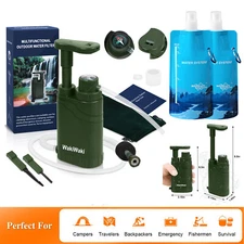 Water Purifier Pump,Emergency Water Filter kit|2xWater Pouch Bottle for Drinking
