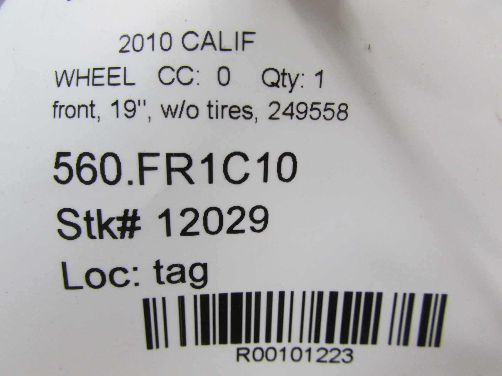 Ferrari California, Front 19" Wheel w/o Tire, Used, P/N 249558
