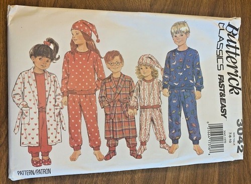 Butterick Schnittmuster 3042 Kinder Nachtwäsche Morgenmantel Gürtel Pyjama Größe 7-8-10 - Bild 1 von 4